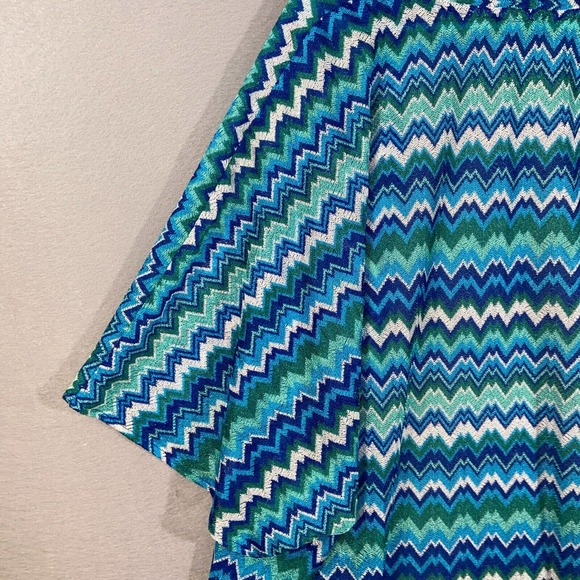Susan Graver Cardigan Womens XL Blue Green Chevron Kimono Sleeve Tasseled Casual - Picture 12 of 14
